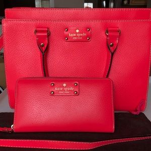Kate Spade Neon Coral Handbag & Wallet